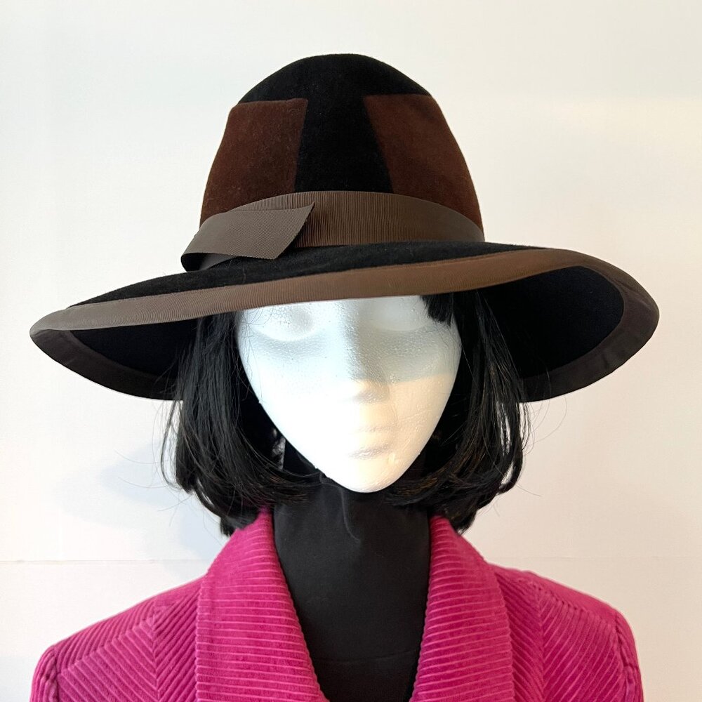 Pierre Cardin Vintage Women's Luxuria Wide Brim Hat, Italian, Black & Brown, EC!
